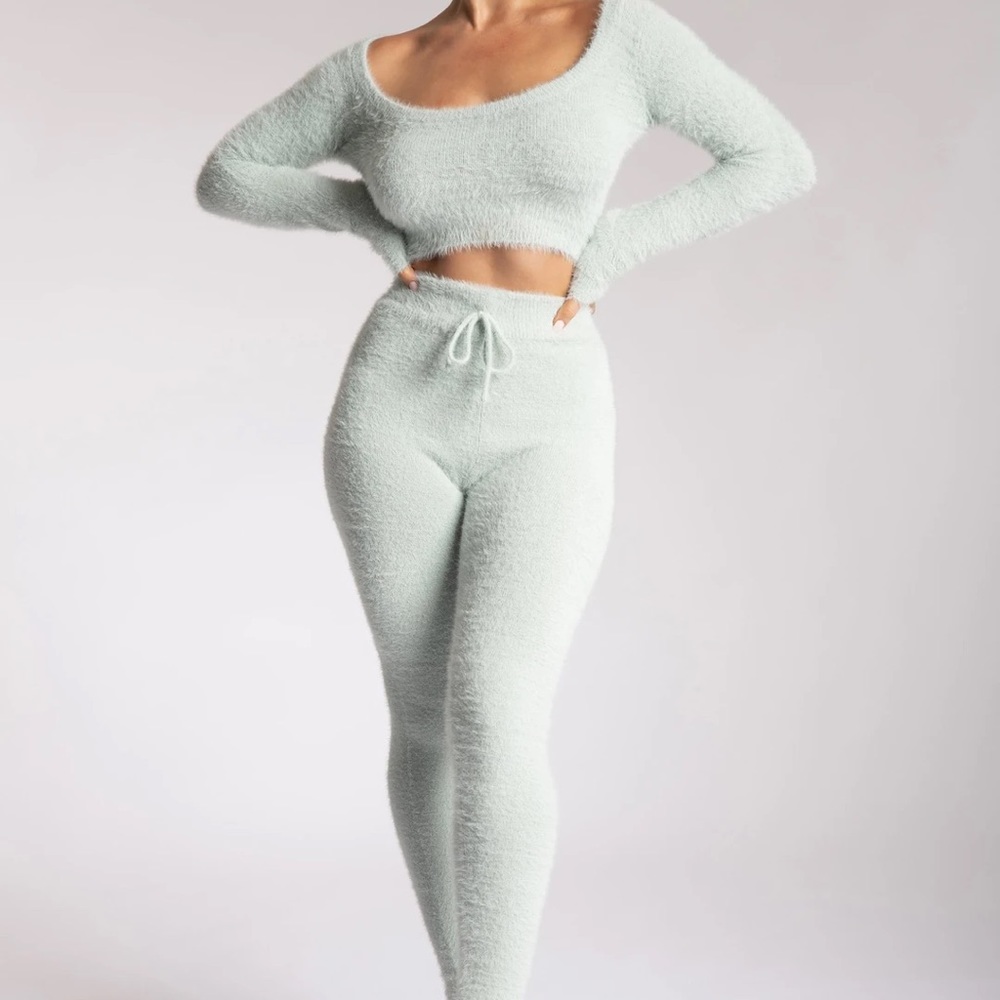 Meshki fluffy leggings and crop top set